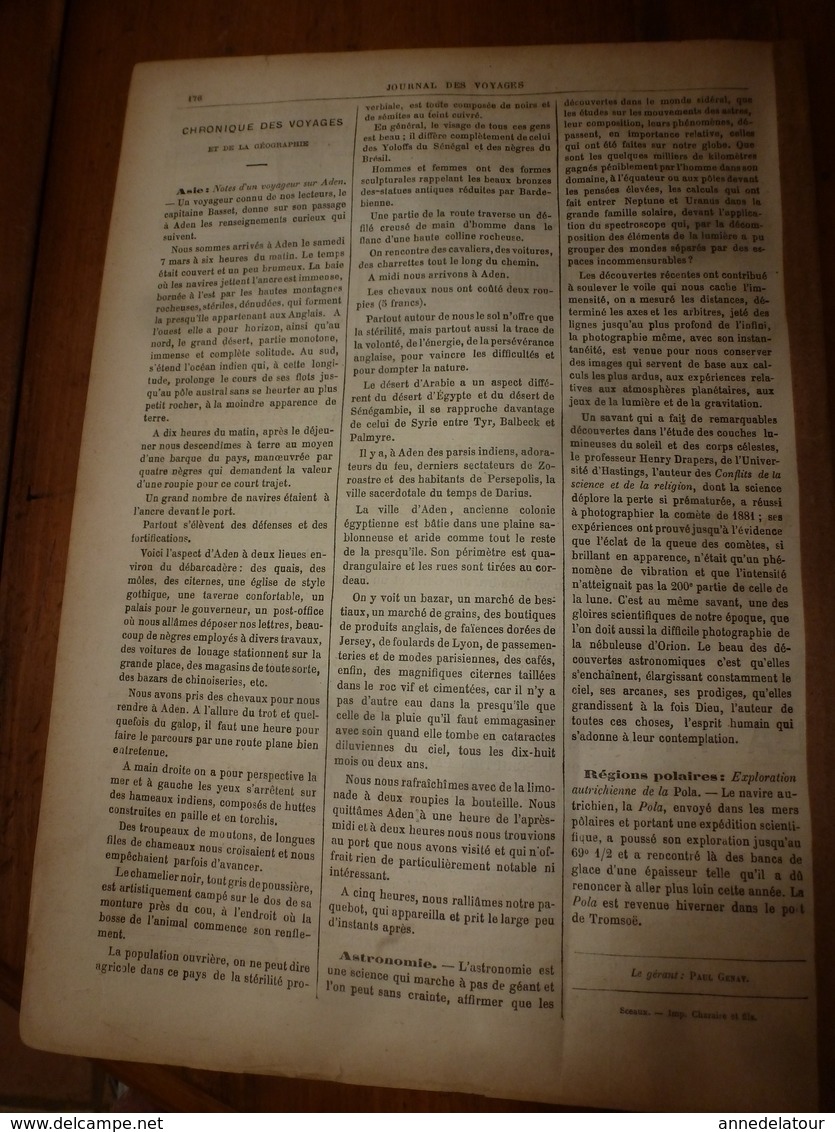 1882 JdV :Journal des explorateurs de La Jeannette(agonie-mort des marins);ADEN;Astronomie;Navire autrichien La Pola;etc