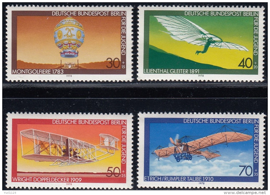 GERMAN Berlin - Scott #9NB142@9NB145 Aviation / Complete Set Of 4 Mint NH Stamps (k1281) - Verzamelingen