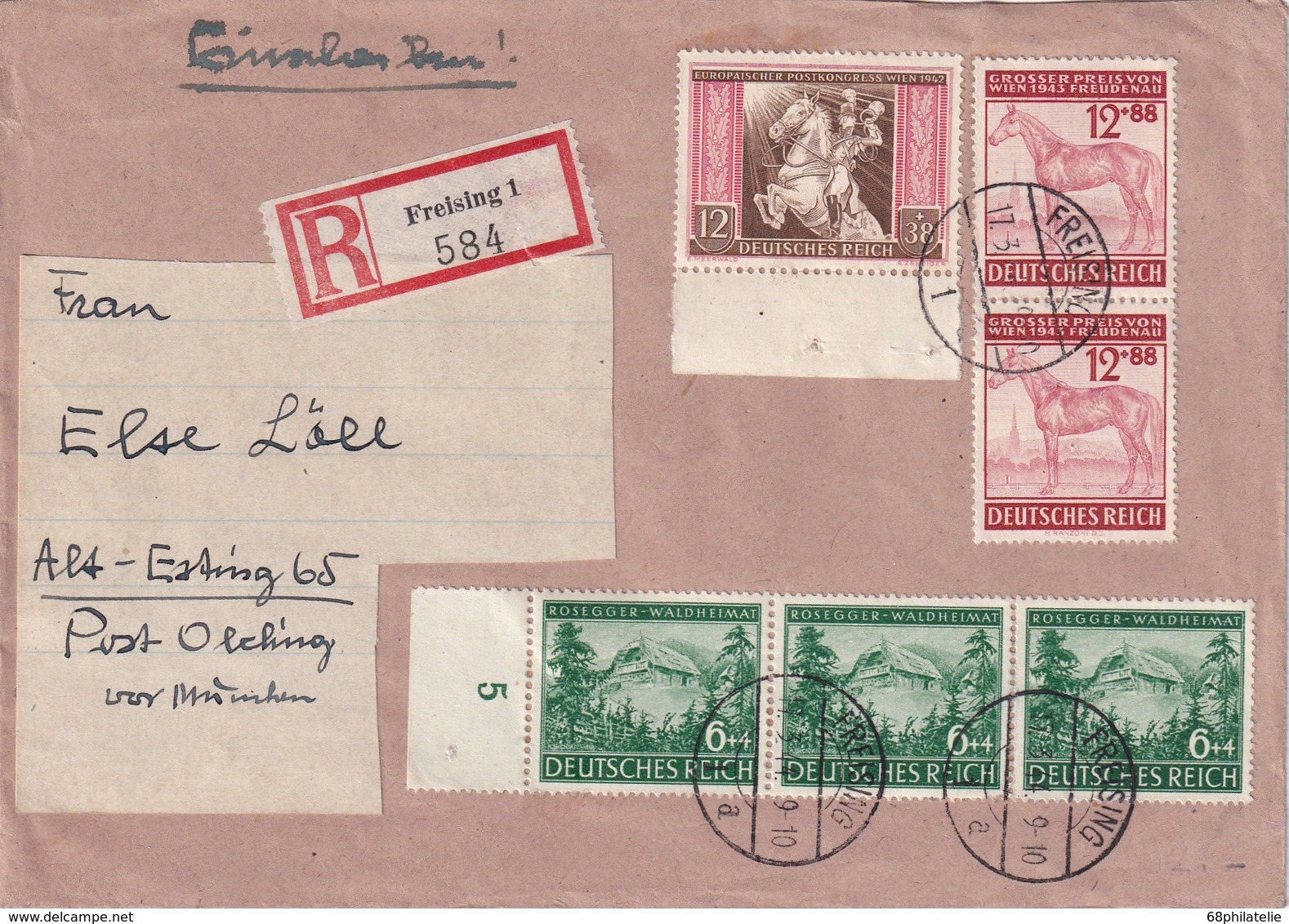 ALLEMAGNE 1944 LETTRE RECOMMANDEE   DE FREISING AVEC CACHET ARRIVEE OLCHING - Briefe U. Dokumente