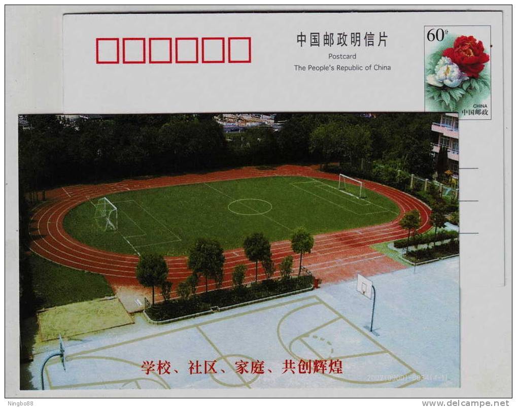 Basketball Court,soccer Football Field,China 2002 School Community & Family Advertising Pre-stamped Card - Basketball