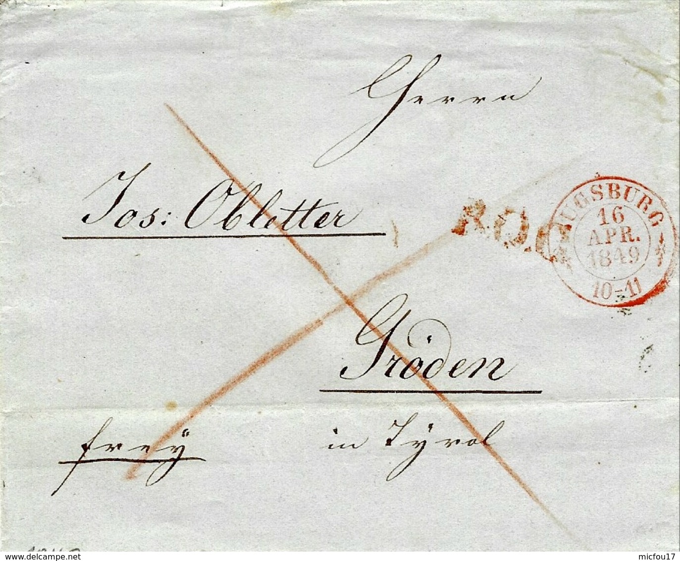 1849- Paid  Cover From AUGSBURG To Groden ( Oesterreich ) B.O.C. Red - Vorphilatelie