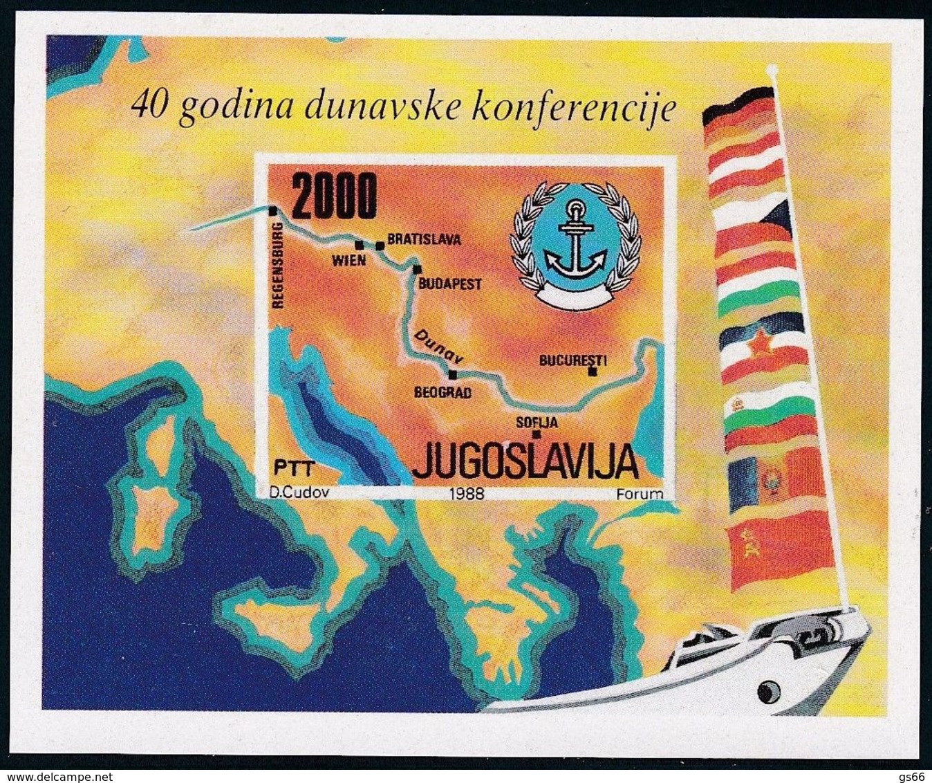 Jugoslawien, 1988, 2291 Block 33, MNH **, 40 Jahre Donaukonferenz. - Blocks & Sheetlets