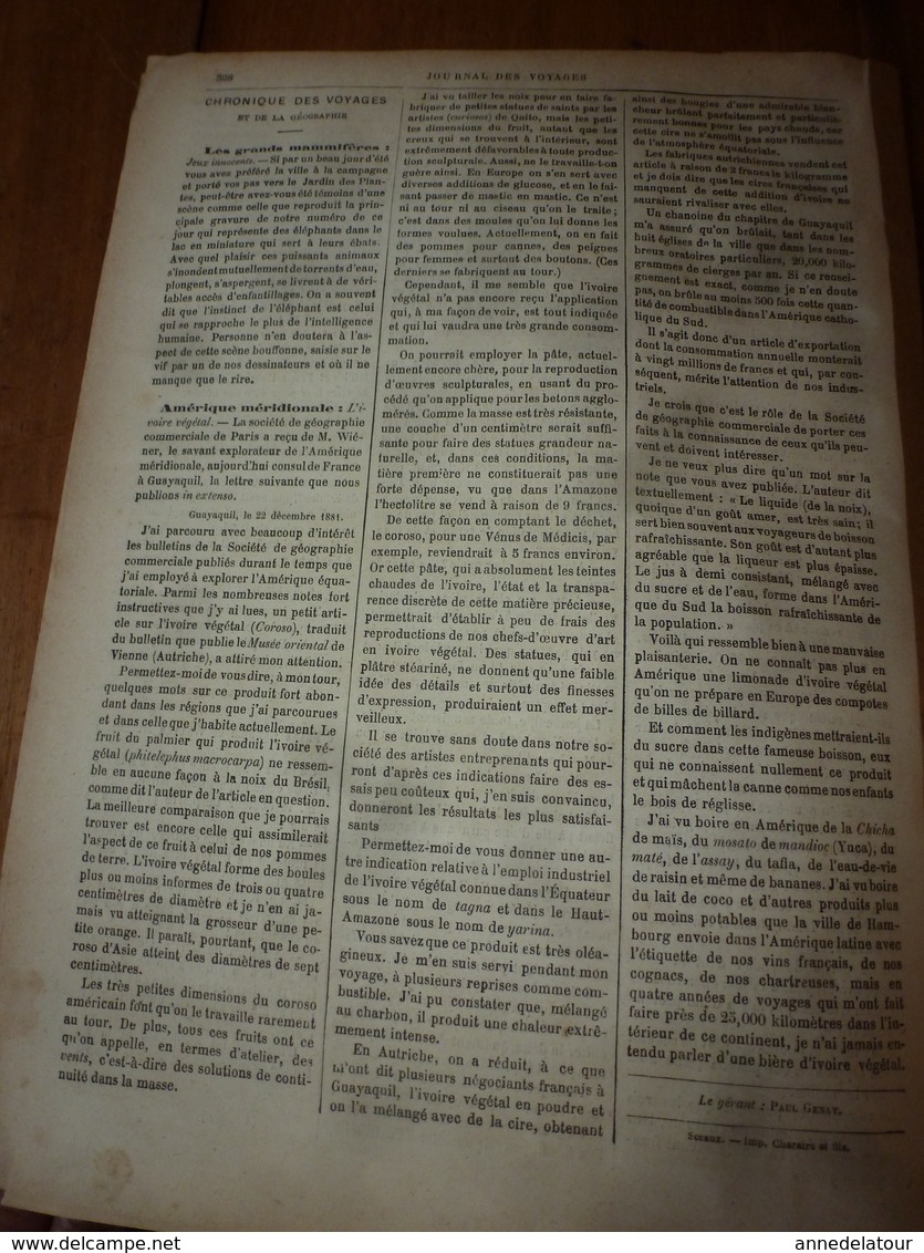 1882 JdV: Jeux d'ELEPHANTS; Le lieutenat belge HAROU au Congo; Les squatters d'Australie; L'ivoire végétal; etc