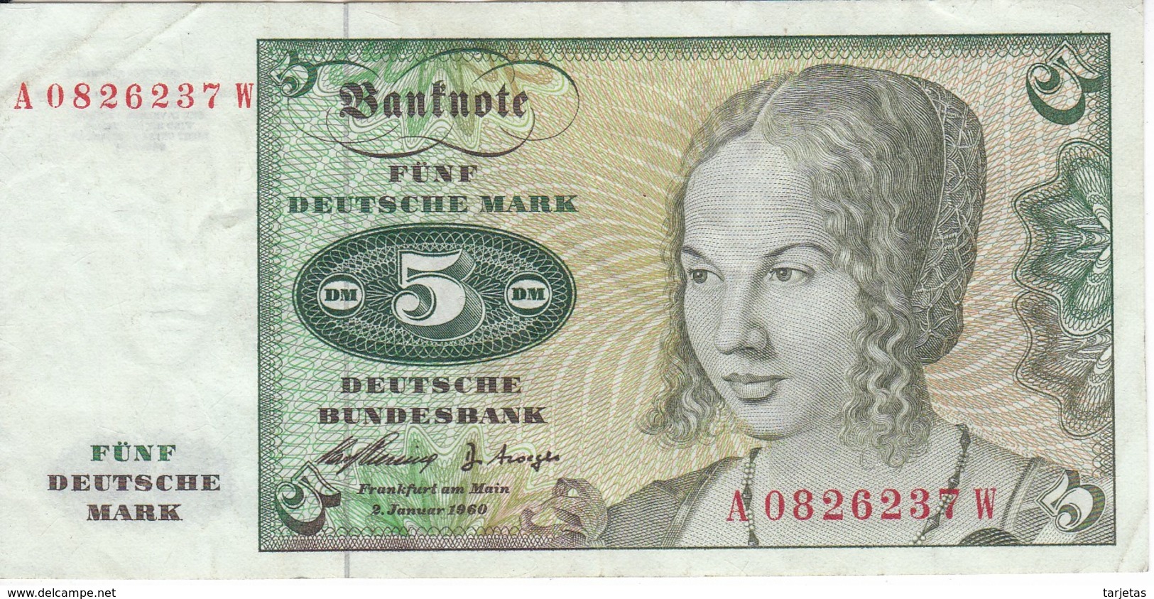 BILLETE DE ALEMANIA DE 5 MARCK DEL AÑO 1960   (BANKNOTE) - 5 Deutsche Mark