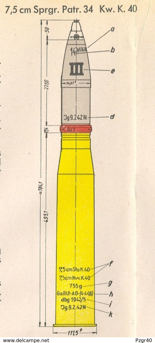 Inerte German obus 7,5 cm Granate 34 Pak 40 KwK 40 Panzer StuG projektil Neutralisé