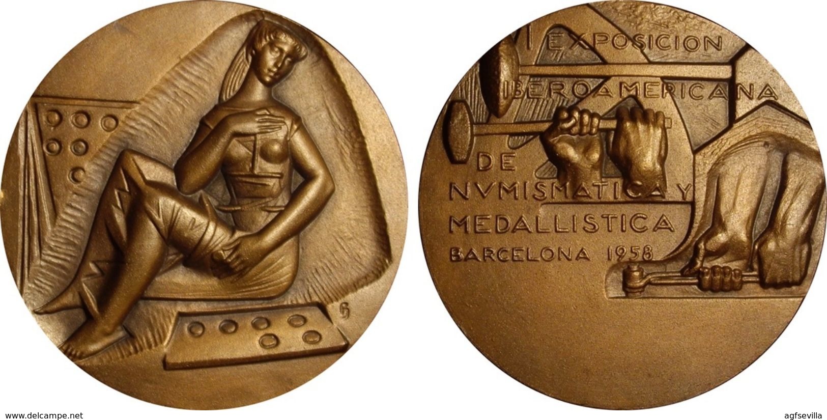 ESPAÑA. MEDALLA I EXPOSICIÓN IBEROAMERICANA DE NUMISMÁTICA Y MEDALLÍSTICA. BARCELONA. 1.958. ESPAGNE. SPAIN MEDAL - Royaux/De Noblesse