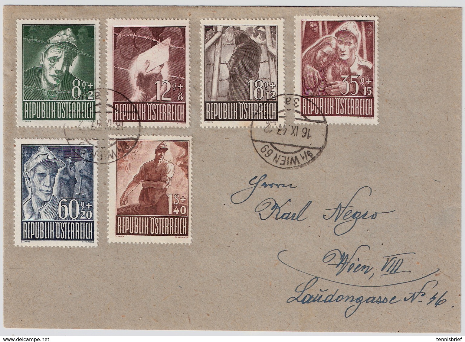 1947, Nr. 829-34, Kriegsgefangene, Kpl.Satz-Brief , Klare Tages-Stp#a731 - Briefe U. Dokumente