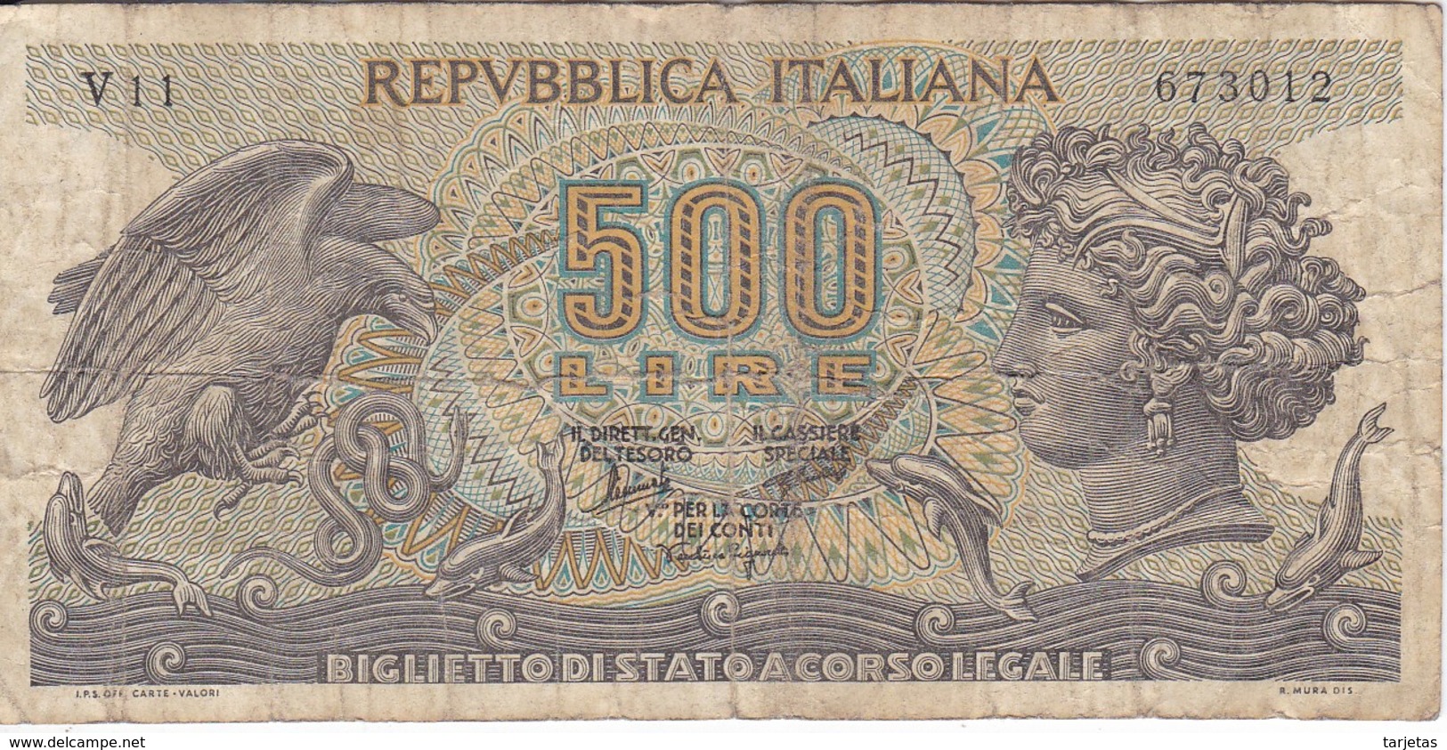 BILLETE DE ITALIA DE 500 LIRAS DEL AÑO 1966 -MEDUSA  (BANKNOTE) - 500 Liras