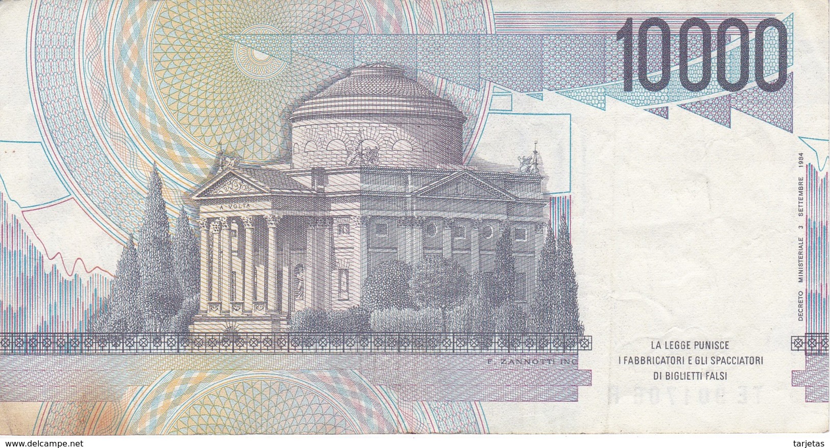 BILLETE DE ITALIA DE 10000 LIRAS DEL AÑO 1984 DE VOLTA  (BANKNOTE) DIFERENTES FIRMAS - 10000 Liras