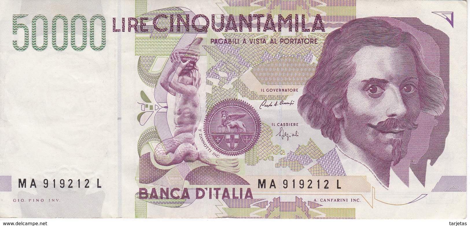 BILLETE DE ITALIA DE 50000 LIRAS DEL AÑO 1992 DE LORENZO BERNINI (BANKNOTE) - 50000 Lire