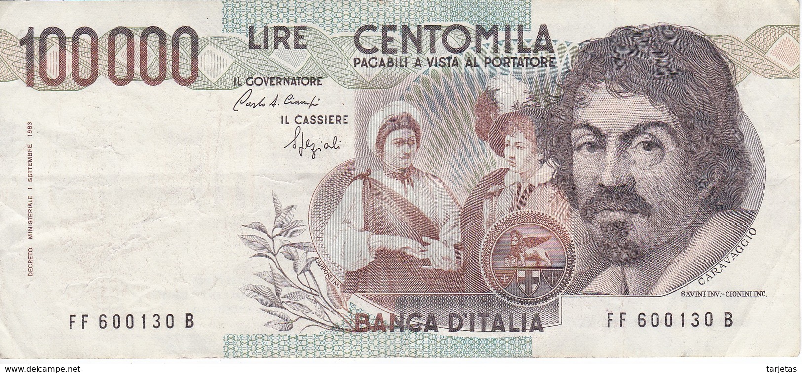 BILLETE DE ITALIA DE 100000 LIRAS DEL AÑO 1983 SERIE FF DE CARAVAGGIO (BANKNOTE-BANK NOTE) - 100000 Lire