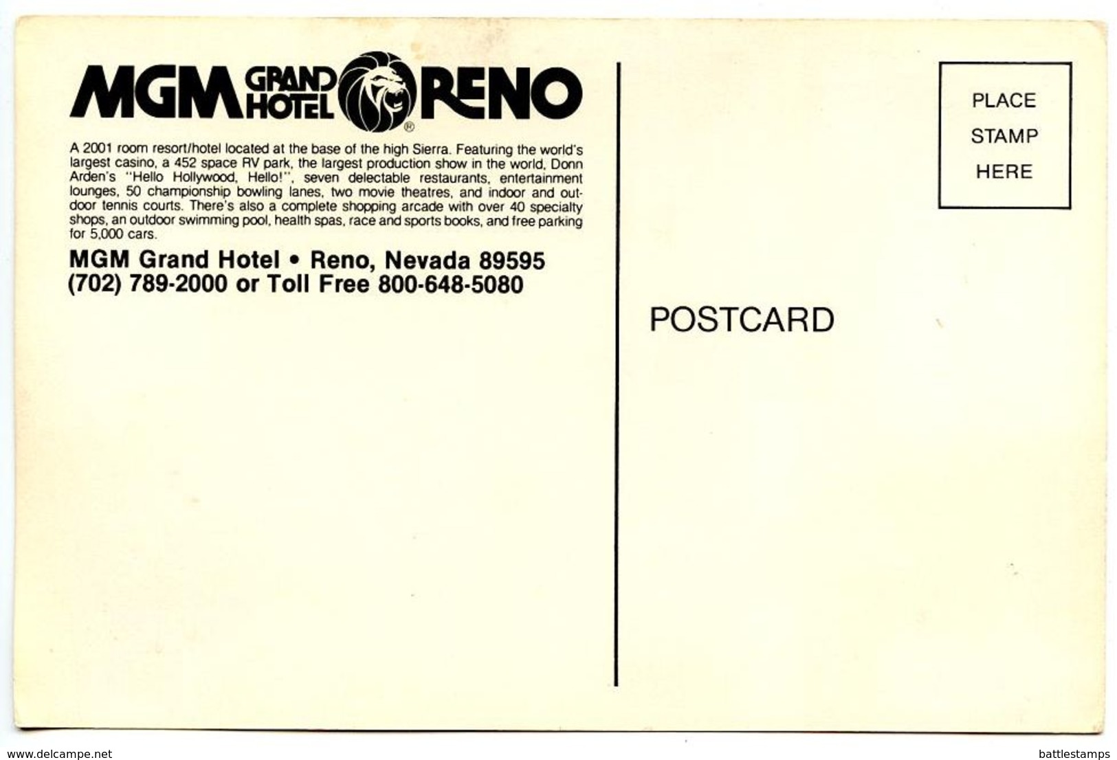United States Modern Postcard MGM Hotel - Reno, Nevada - Reno