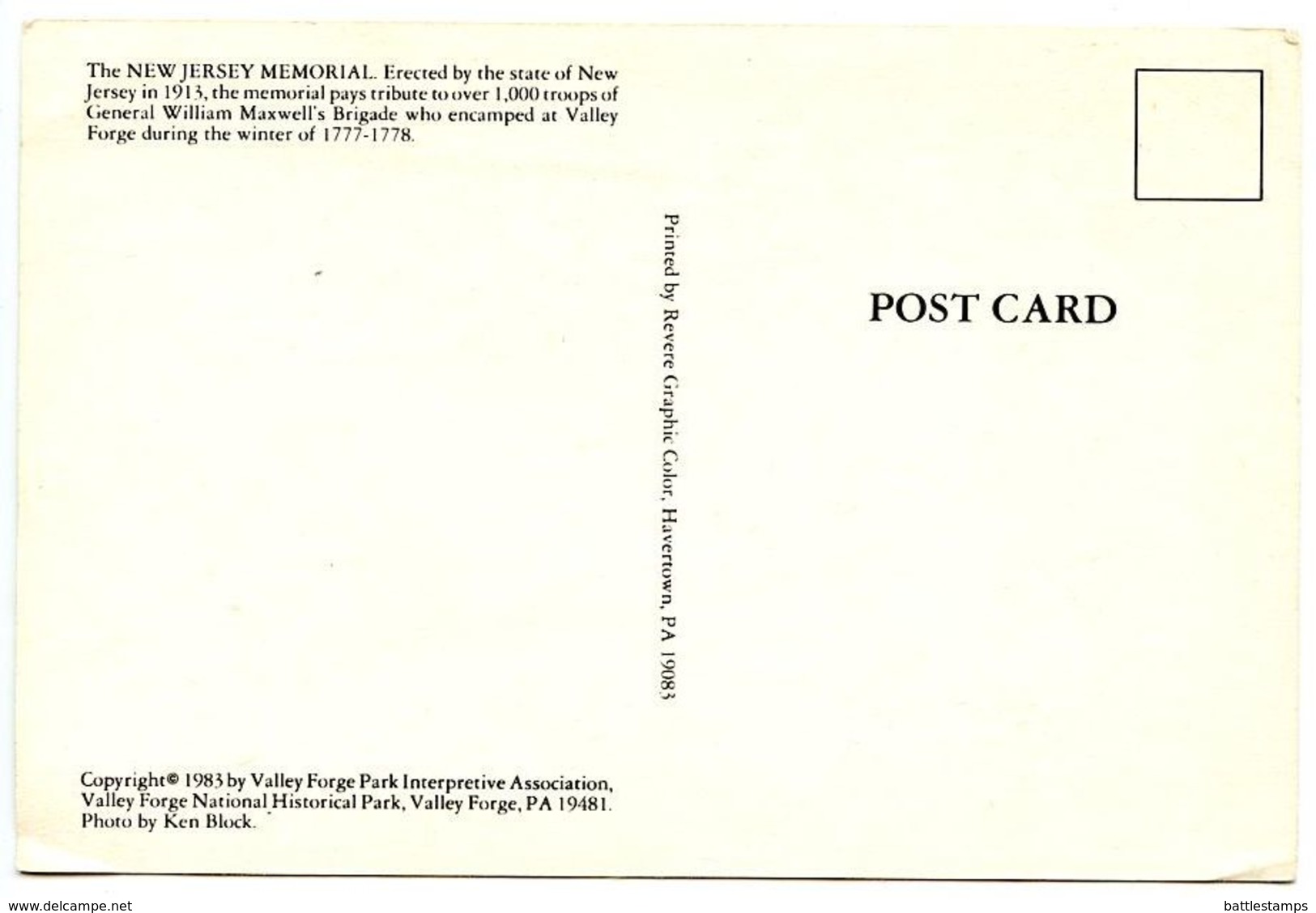 United States Modern Postcard New Jersey Memorial - Valley Forge, Pennsylvania - Other & Unclassified