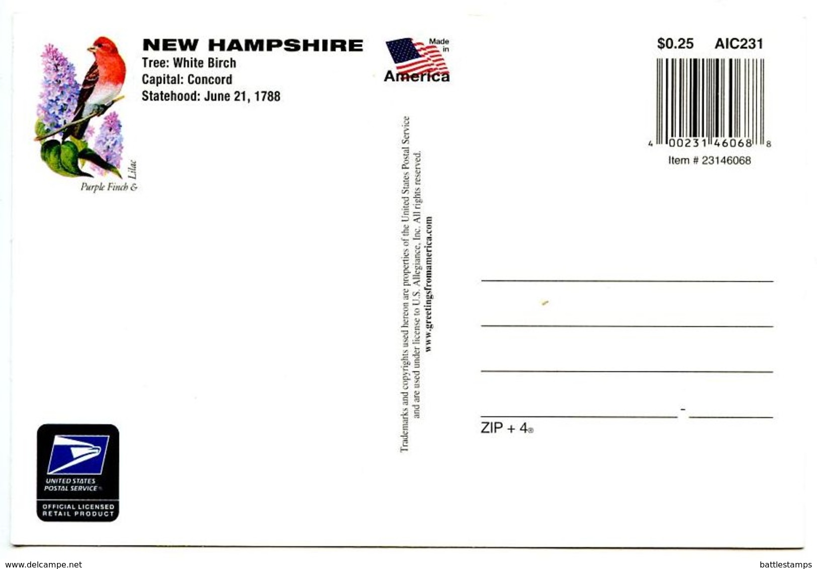 United States Modern Postcard Greetings From New Hampshire - U.S. Stamp - Greetings From...