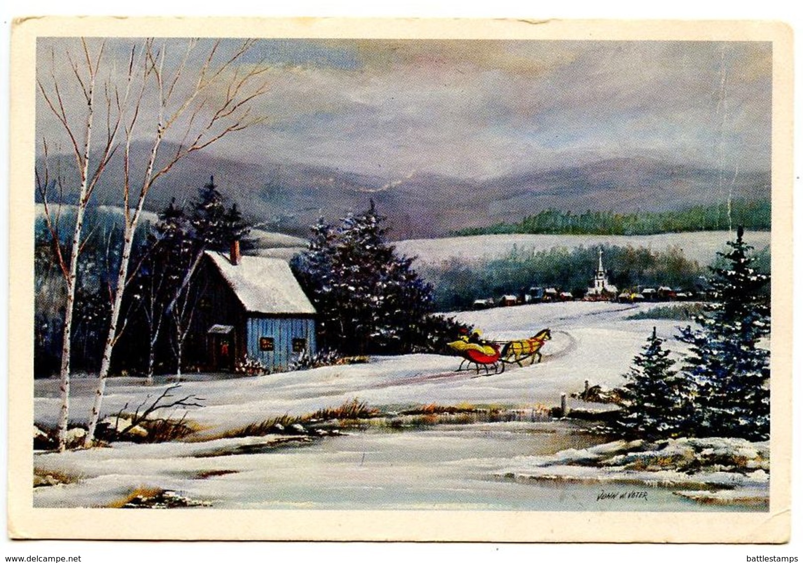 United States Modern Postcard Snowy Rural Scene By John W. Voter Of Bath, Maine - Paintings