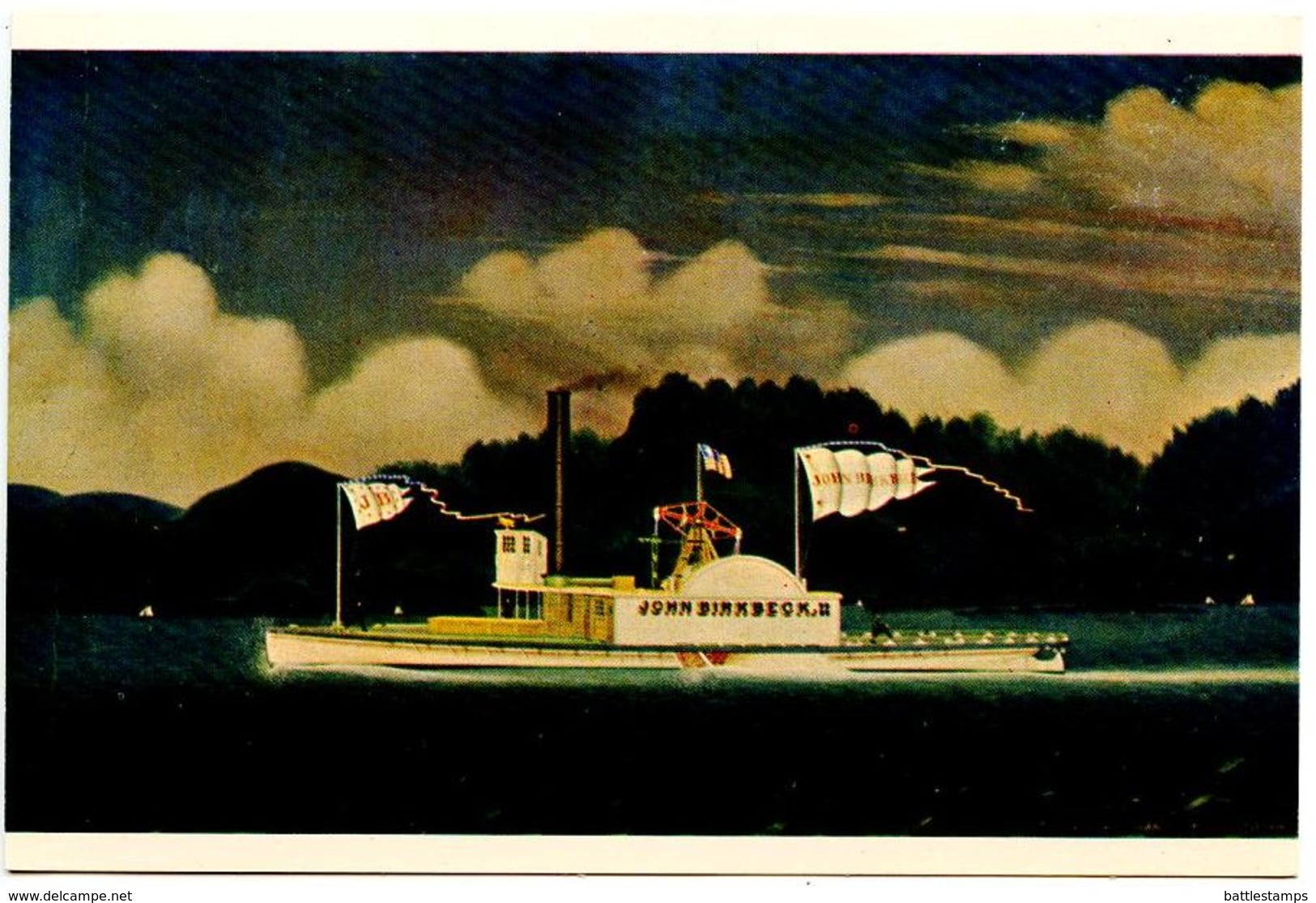 United States Modern Postcard Art Painting - Tugboat John Birkbeck, By James Bard - Paintings