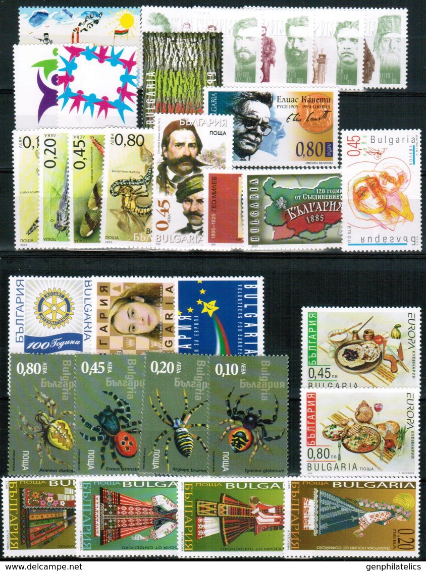 BULGARIA 2005 FULL YEAR SET - 30 Stamps + 10 S/S MNH - Années Complètes