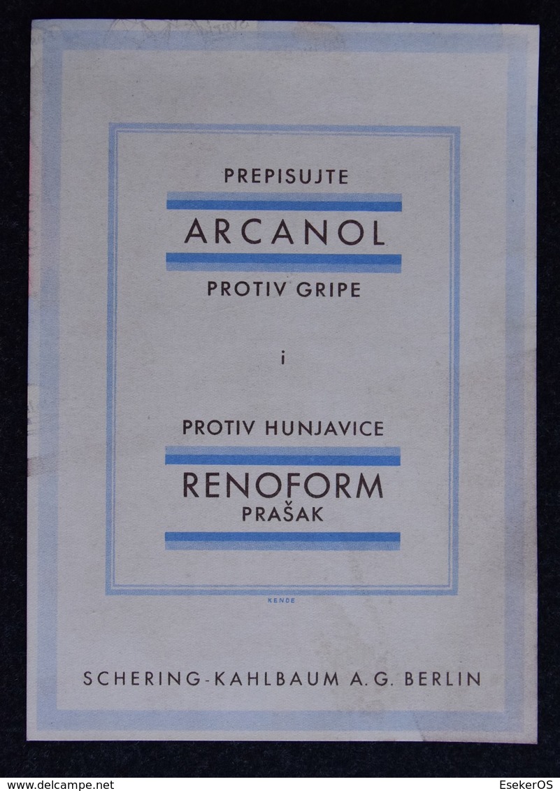 Advertising - Pharmacy, Medicines, European Map, Influenza - Schering - Kahlbaum A.G. Berlin, Year Cca 1920 - Other & Unclassified