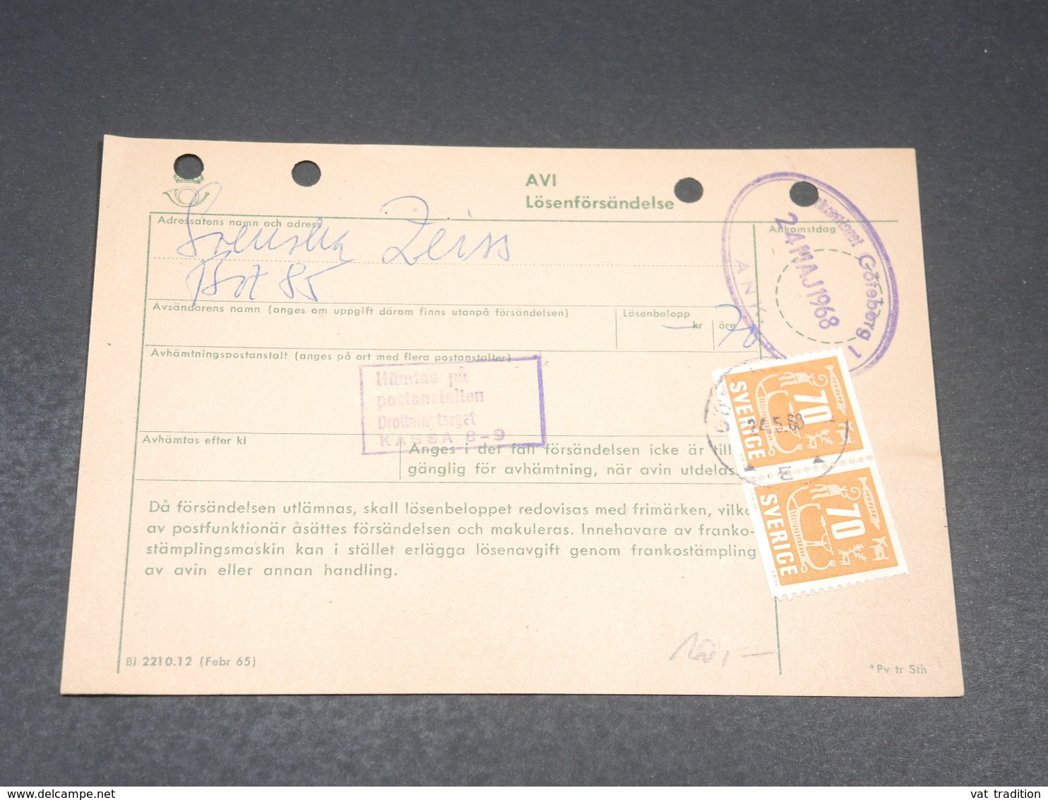 SUÈDE - Avis D 'expédition De Göteborg En 1968 - L 19639 - Lettres & Documents