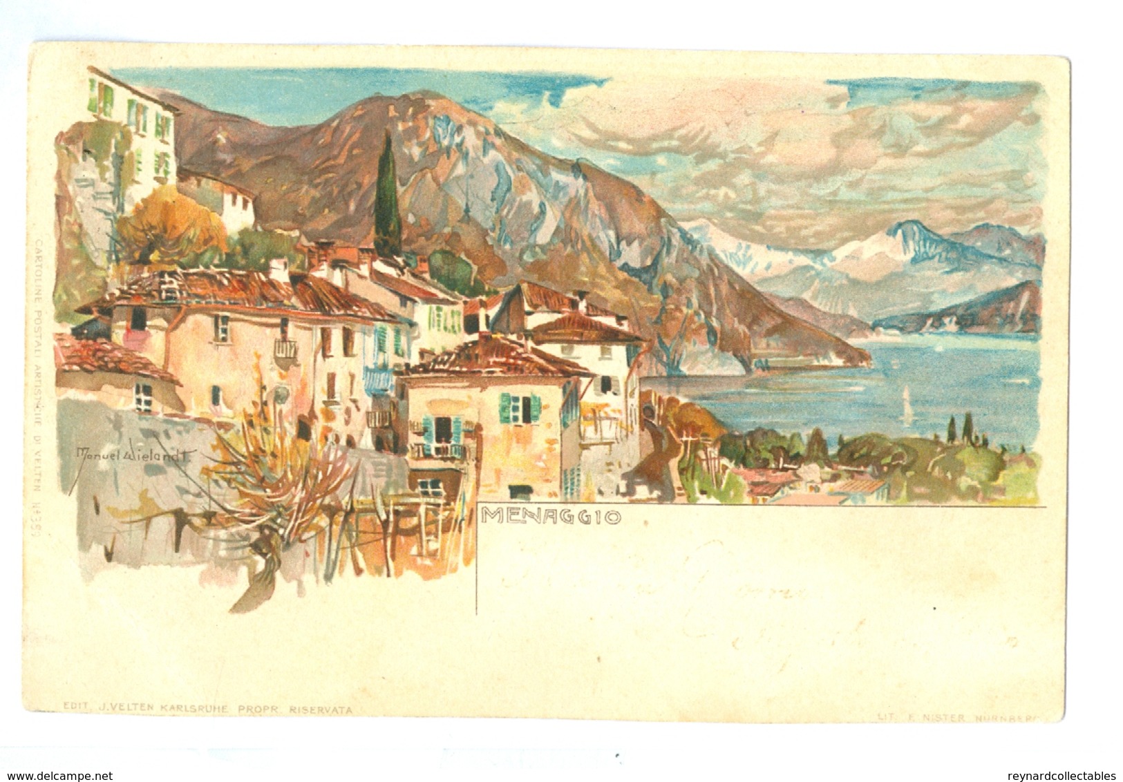 1900's, Italy, Menaggio, Manuel Wielandt Litho Art Pc, Used, Nice Pmk. - Wielandt, Manuel