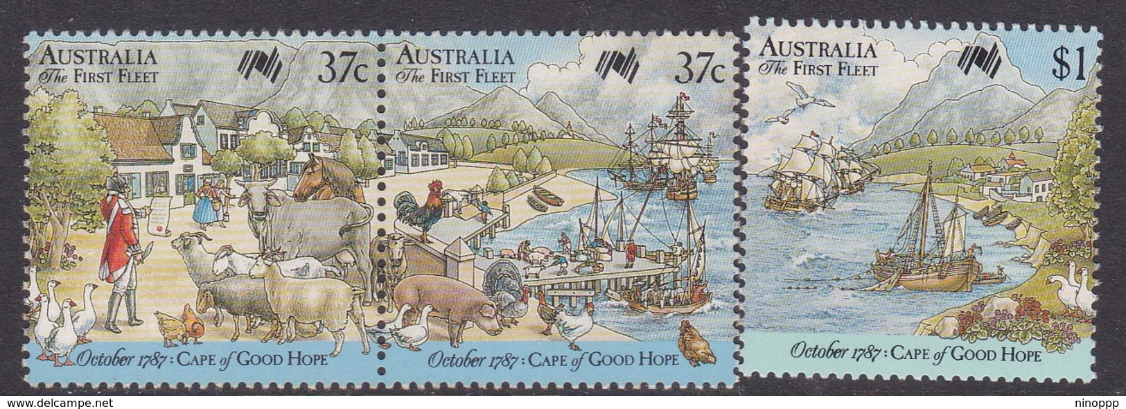 Australia ASC 1100-1102 1987 Australia Bicentennial IX First Fleet At Cape Of Good Hope, Mint Never Hinged - Mint Stamps