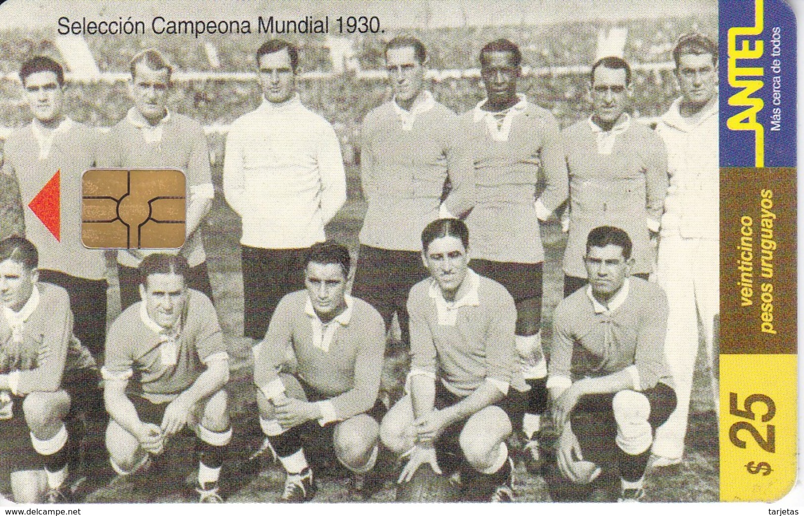 Nº 64 TARJETA DE URUGUAY DE SELECCION CAMPEONA DEL MUNDIAL DEL AÑO 1930  (CHIP NEGRO) (FUTBOL-FOOTBALL) - Uruguay