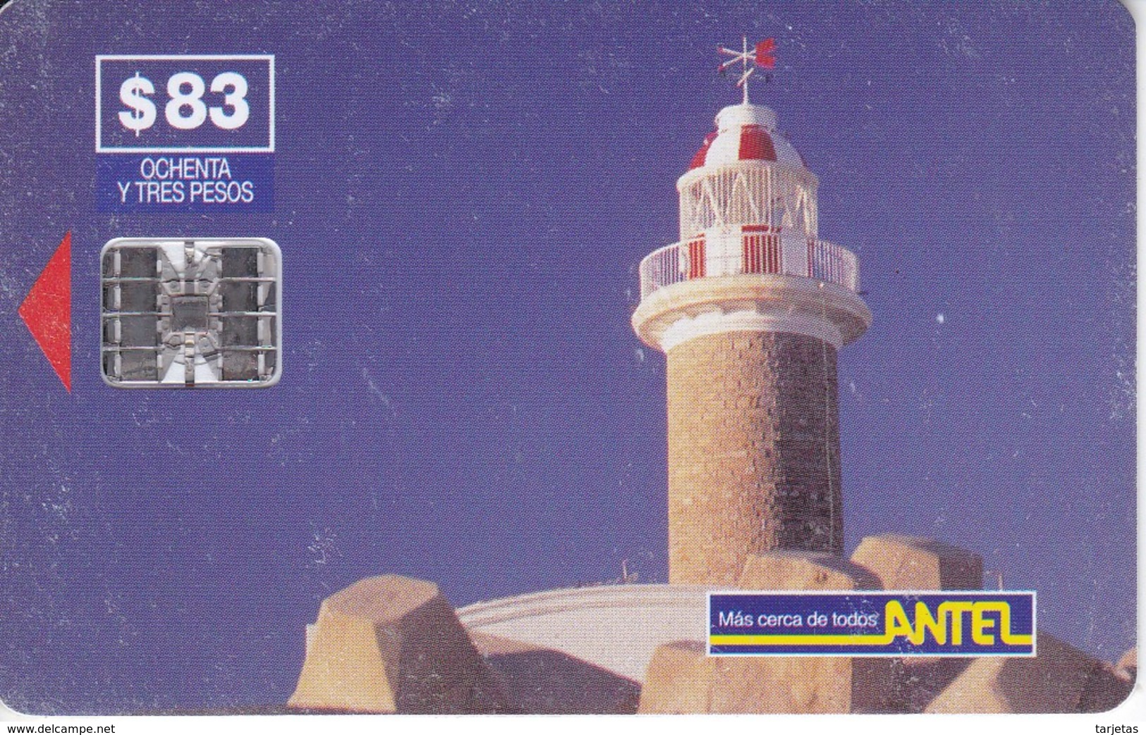 Nº 42 TARJETA DE URUGUAY DE ANTEL DE EL FARO DE PUNTA CARRETAS (LIGHTHOUSE) (rozada) - Fari