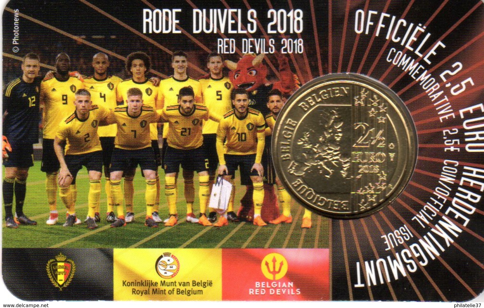 2,50 Euros Commémorative Belgique Diables Rouges Coin Card 2018 Version Flamande - Bélgica