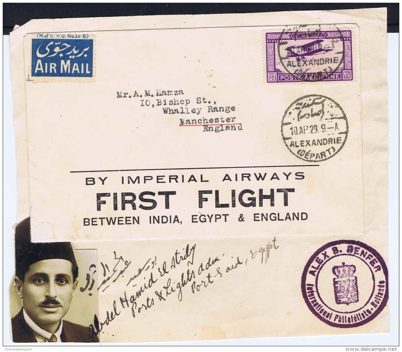 Egypt: First Flight By Imperial Airways Between India, Egypt &amp; England With Documentation - Lettres & Documents