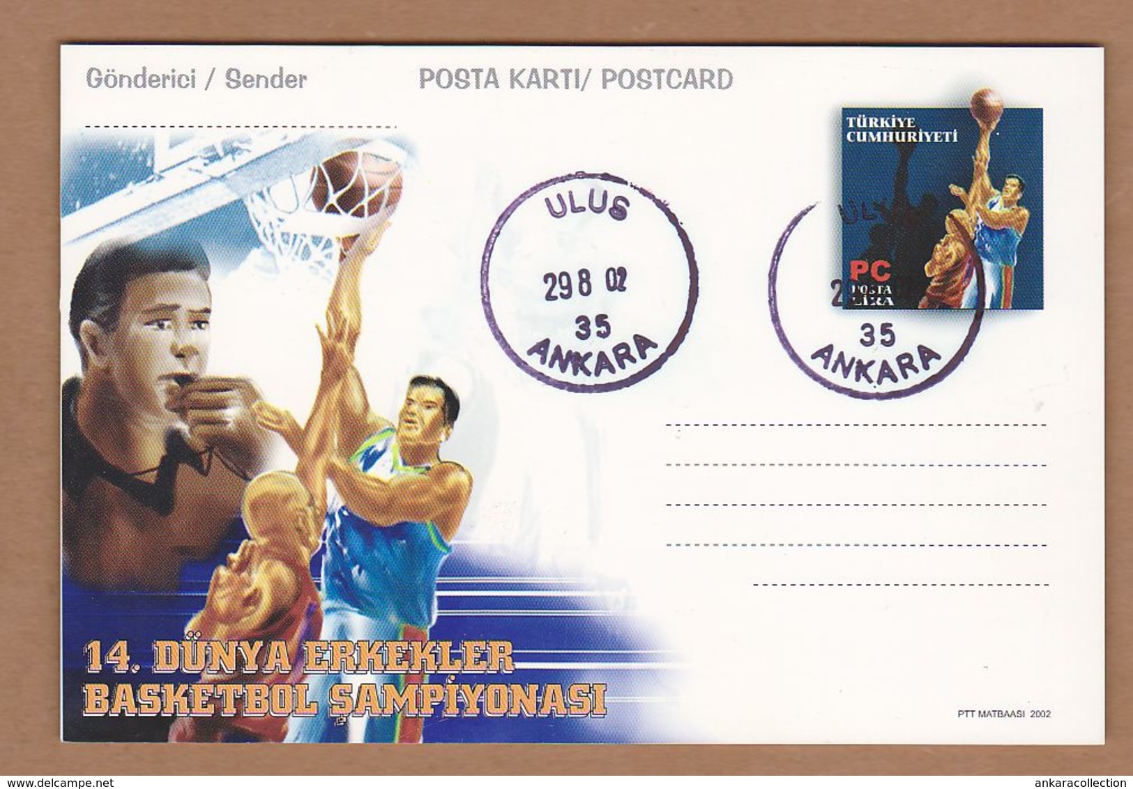 AC - 2002, 14th MEN'S WORLD BASKETBALL CHAMPIONSHIP, USA ANKARA, 29 AUGUST 2002 - Entiers Postaux