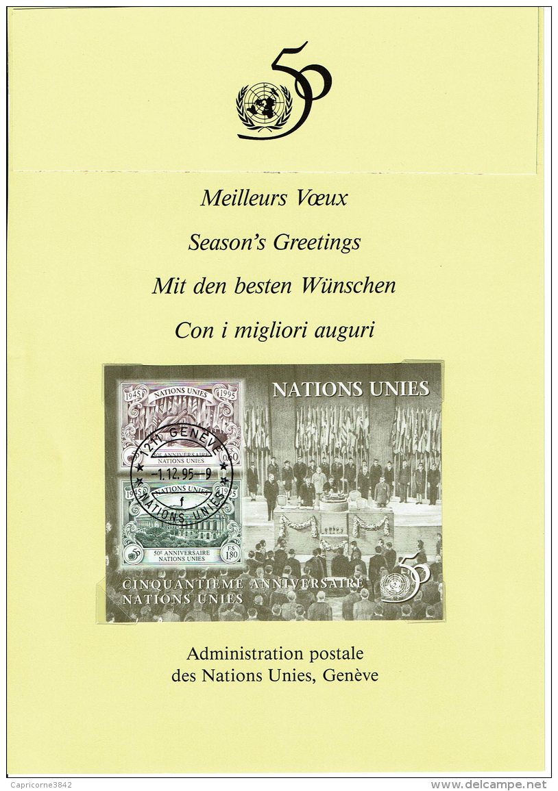 1996 -Nations Unies -Genève -Carte De V&oelig;ux De L'Adm. Postale -Obl Sur Bloc N°7 (tp N°289-290) - 50e Anniv. Nations - Altri & Non Classificati