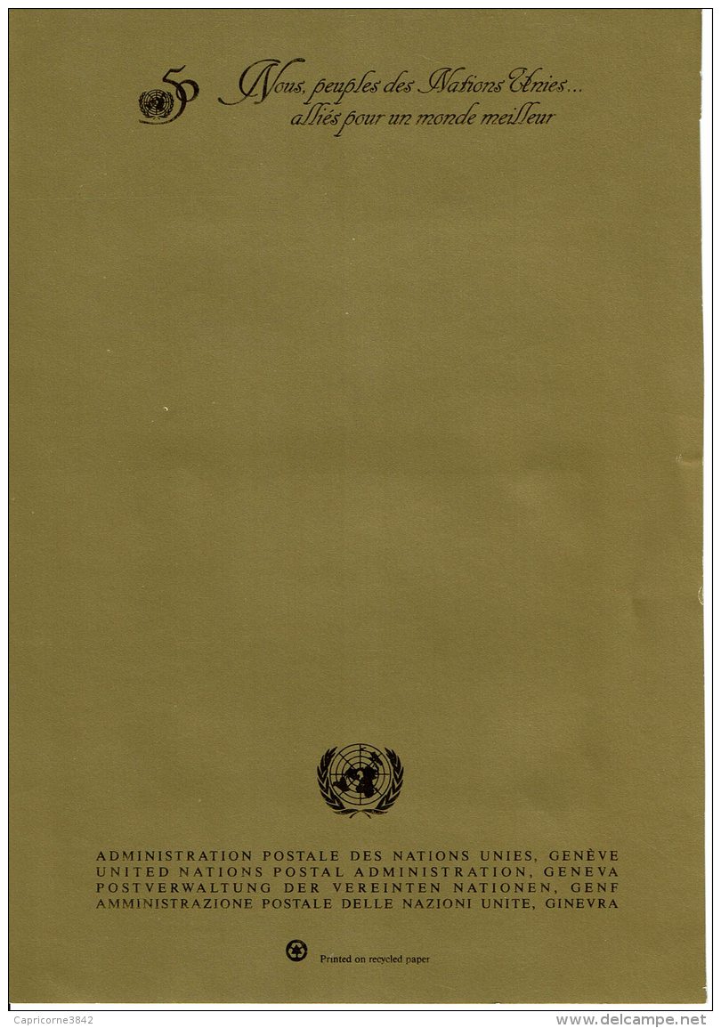 1996 -Nations Unies -Genève -Carte De V&oelig;ux De L'Adm. Postale -Obl Sur Bloc N°7 (tp N°289-290) - 50e Anniv. Nations - Andere & Zonder Classificatie