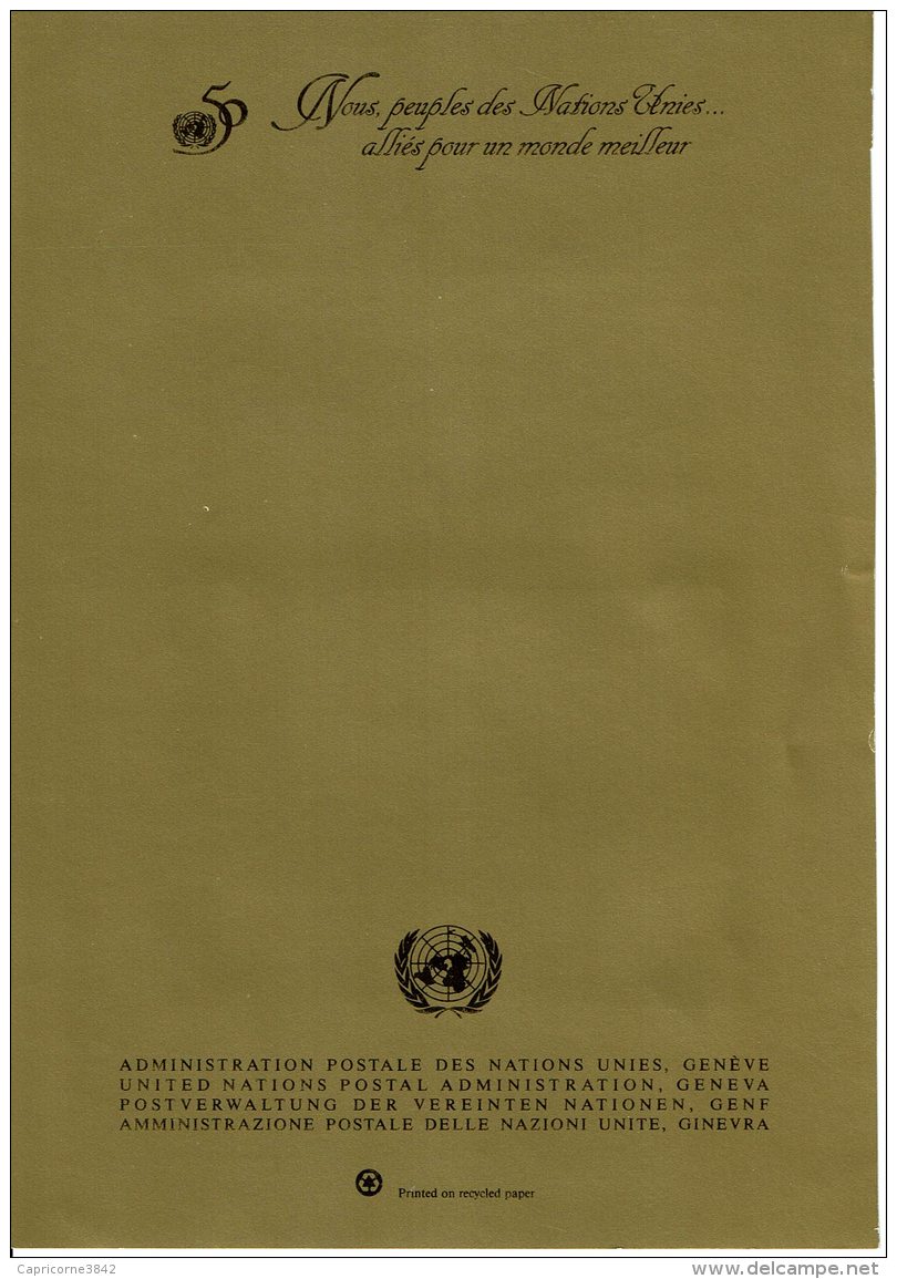 1996 -Nations Unies -Genève -Carte De V&oelig;ux De L'Adm. Postale -Obl Sur Bloc N°7 (tp N°289-290) - 50e Anniv. Nations - Sonstige & Ohne Zuordnung