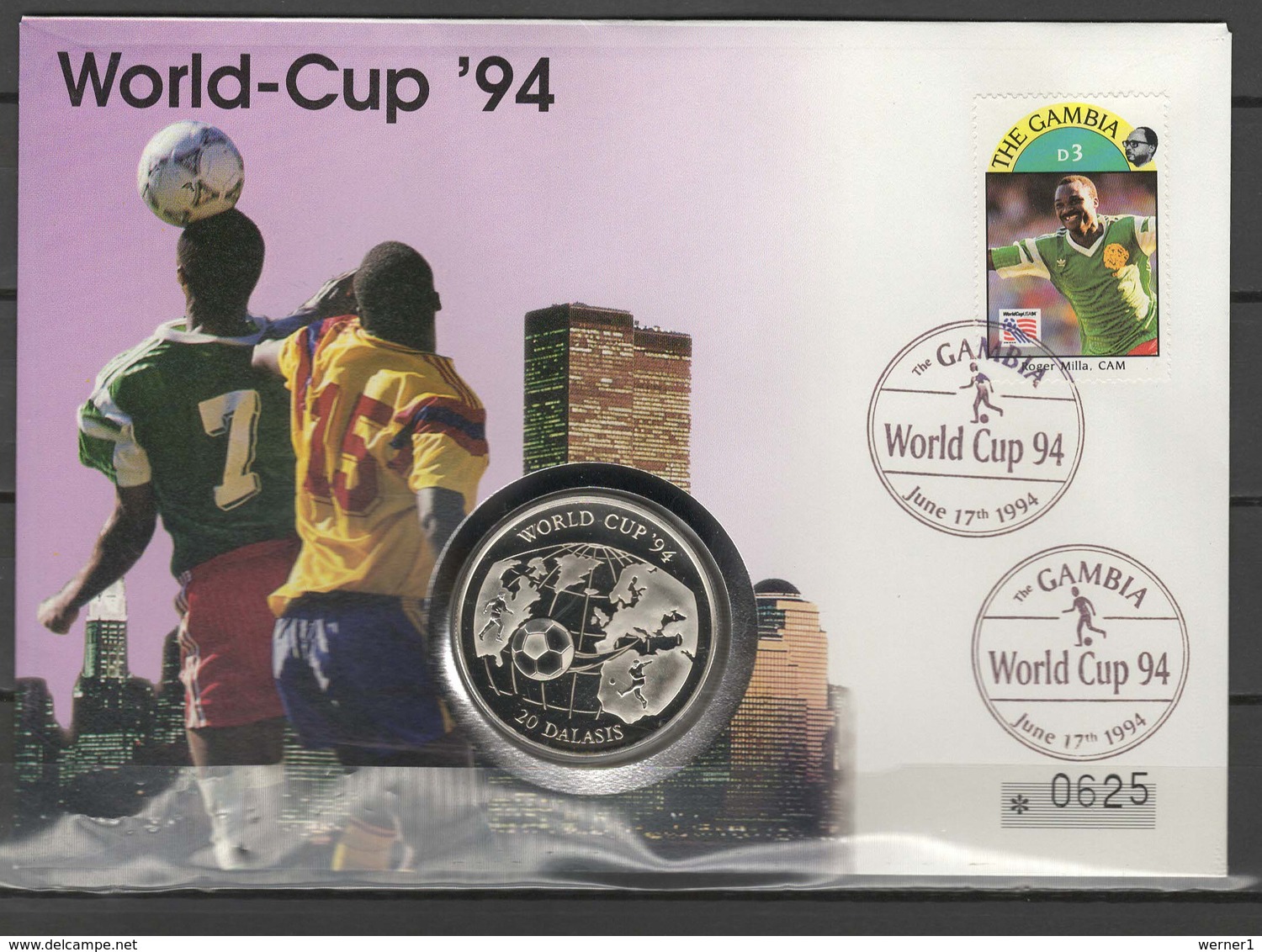 Gambia 1994 Football Soccer World Cup Numismatic Cover With 20 Dalasis Silver Coin - 1994 – USA