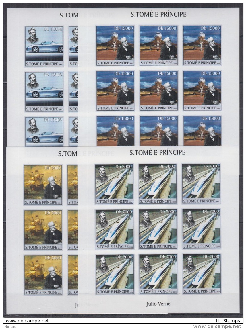 B82. 9x S Tome E Principe - MNH - Famous People - Jules Verne - 2004 - Full Sheet - Imperf - Autres & Non Classés