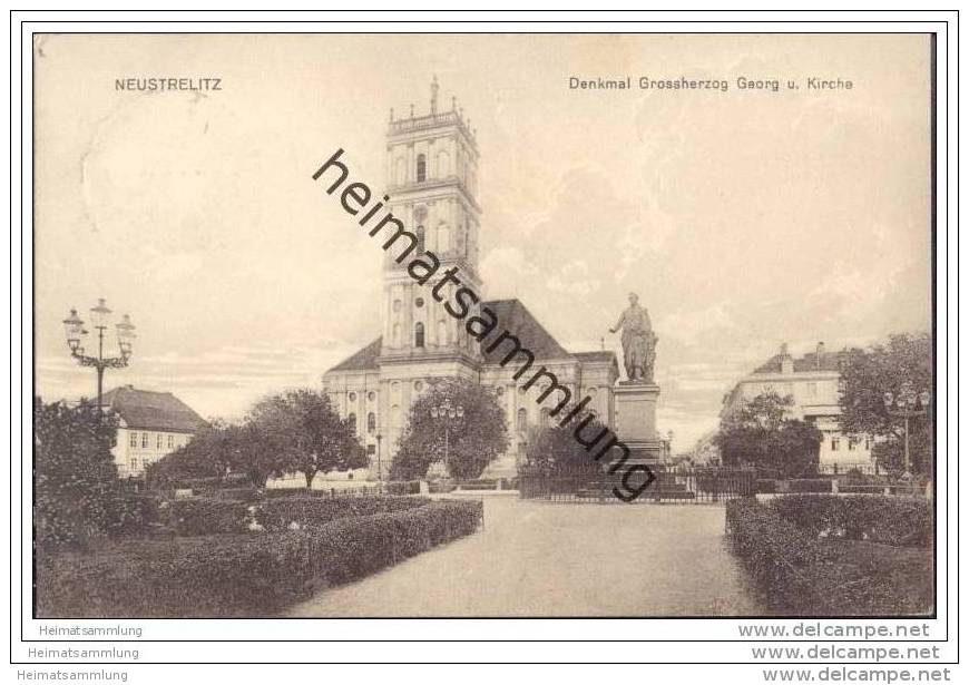 Neustrelitz - Denkmal Grossherzog Georg Und Kirche - Neustrelitz