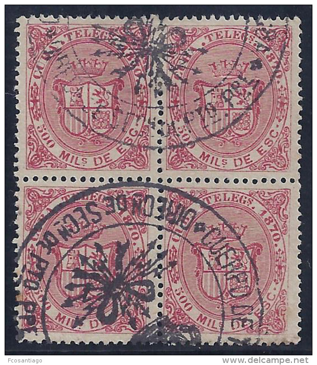 ESPAÑA/CUBA 1870 - Edifil #T8 (Telegrafos) Bloque De 4 - Cuba (1874-1898)