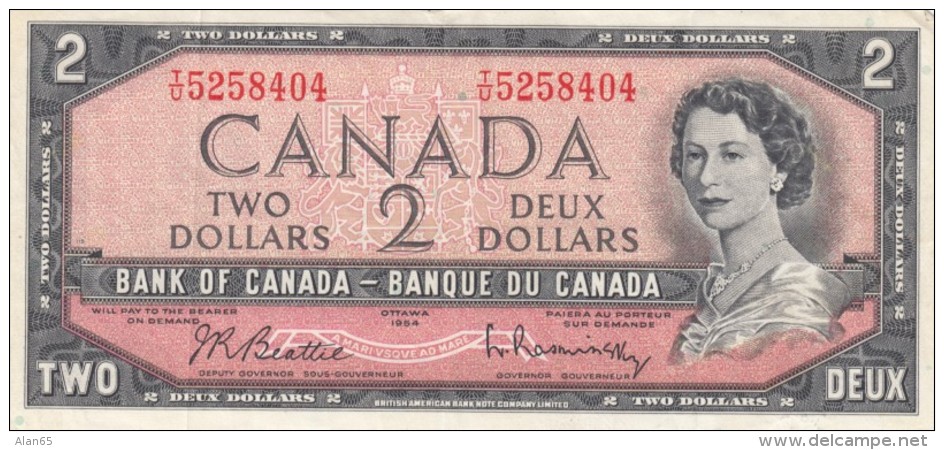 Canada #76b, 2 Dollar Banknote, Beattie-Rasminsky (1961-72) Issue, VF+ - Canada
