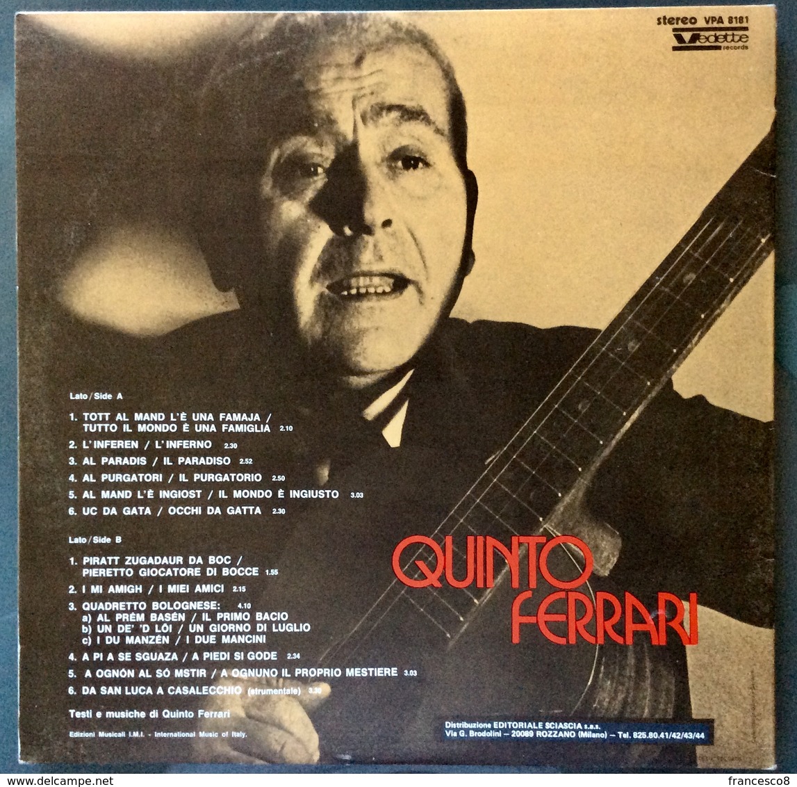 LP 33 - BOLOGNA E LE CANZONI DI QUINTO FERRARI 2 / Anno 1973 - Other - Italian Music