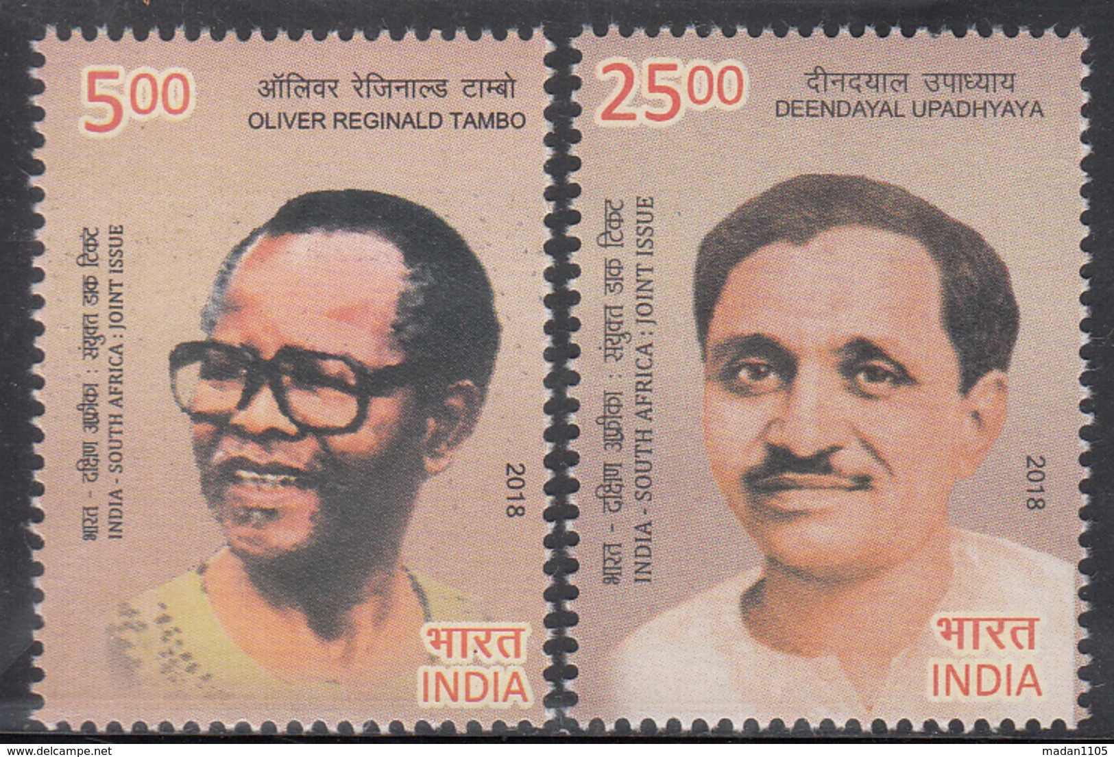 INDIA 2018    INDIA   SOUTH  AFRICA, Joint Issue, Set 2v   Portraits Celebreties MNH(**) - Nuovi