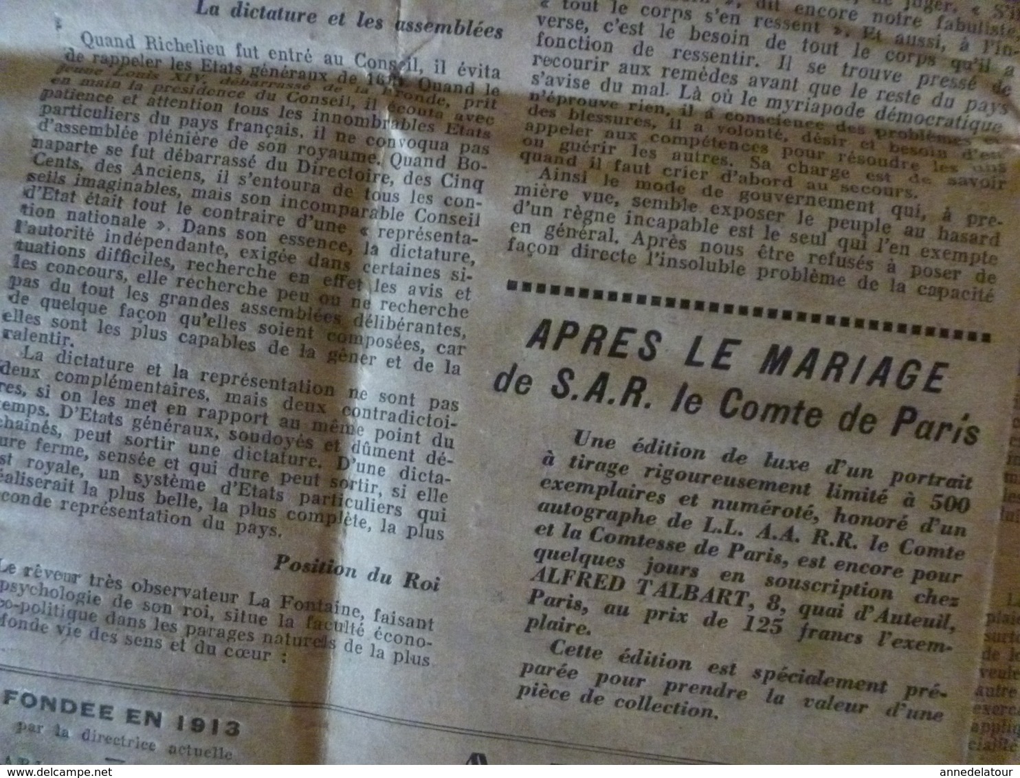 1931 N° Spécial de L'ACTION FRANCAISE ---> Le mariage du Dauphin (Journal monarchiste virulent, antisémite)