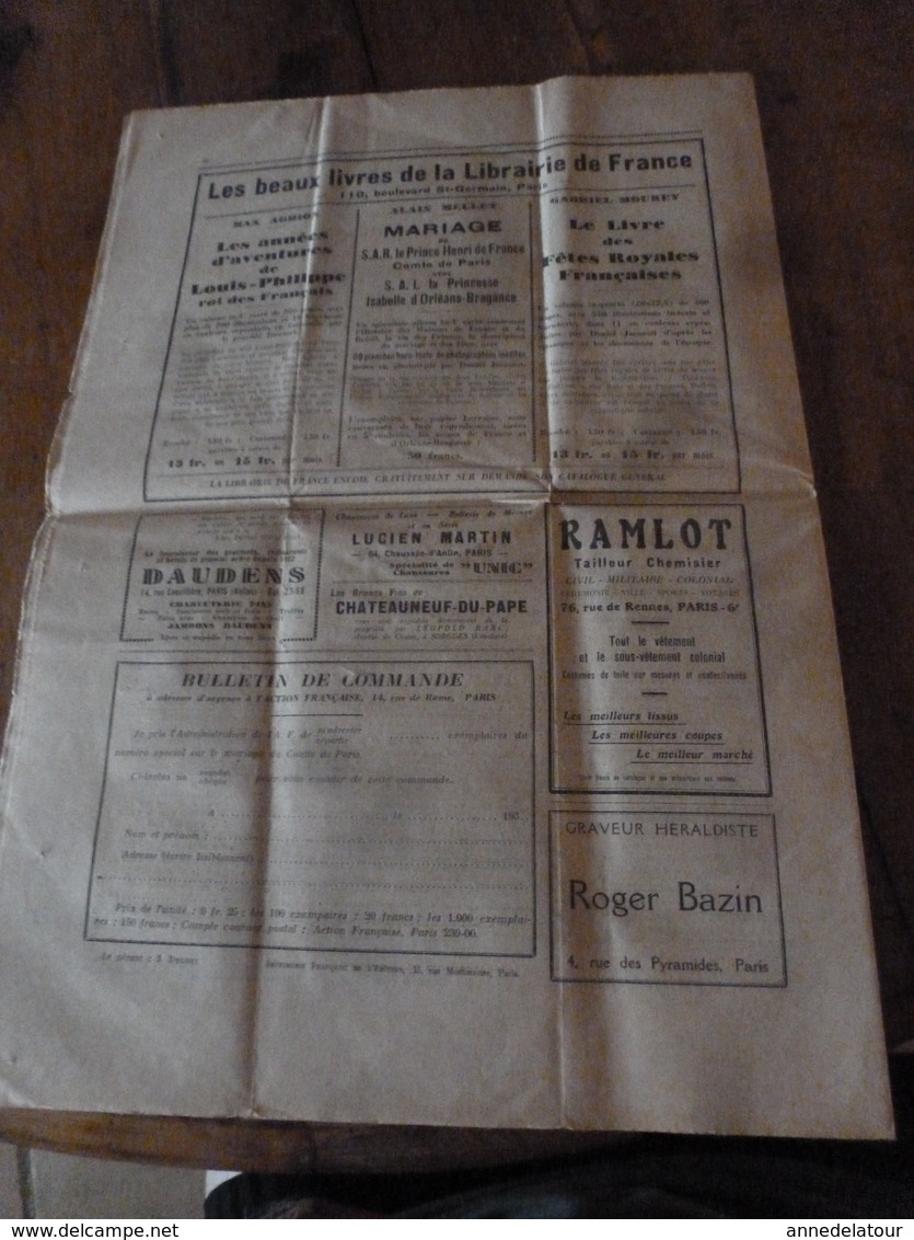 1931 N° Spécial de L'ACTION FRANCAISE ---> Le mariage du Dauphin (Journal monarchiste virulent, antisémite)