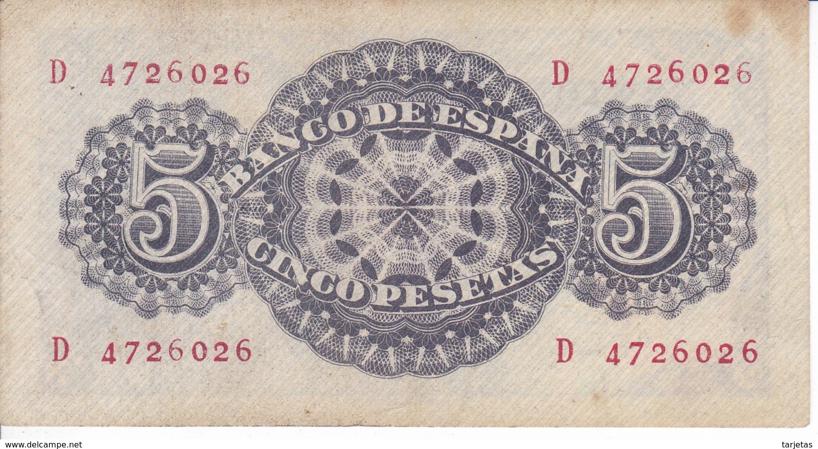 BILLETE DE ESPAÑA DE 5 PTAS DEL AÑO 1947 SERIE D  CALIDAD BC   (BANKNOTE) - 5 Pesetas