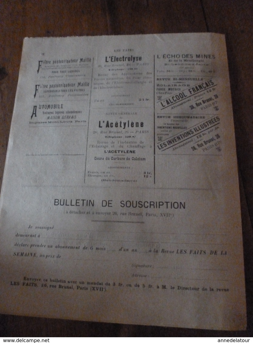 1903 LES FAITS de la semaine >Catastrophe à Cenicero;Cyclone au Tonkin;Haine des races;Empoisonné par un prêtre grec;etc