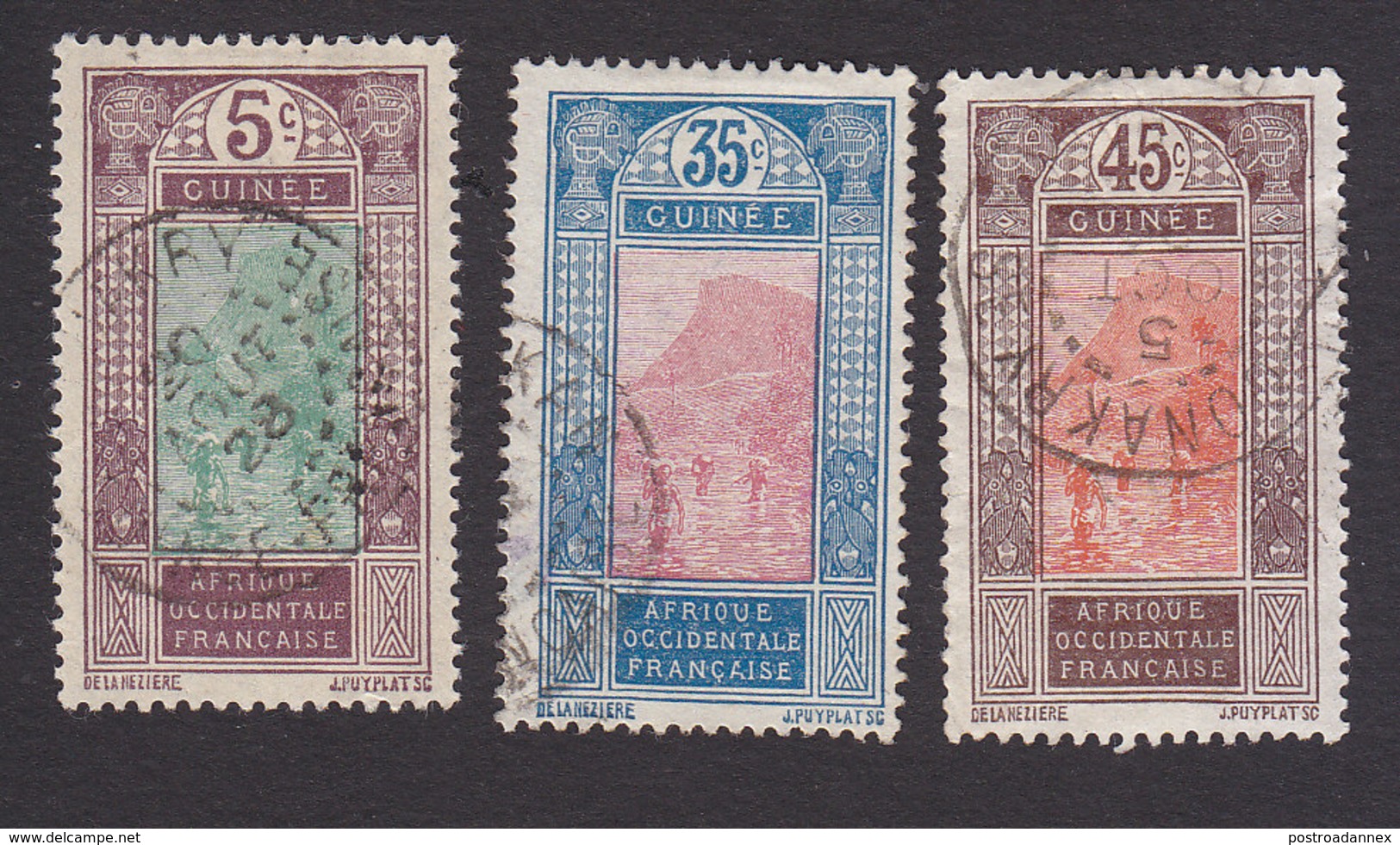 French Guinea, Scott #67, 83, 85, Used, Ford At Kitim, Issued 1912 - Used Stamps