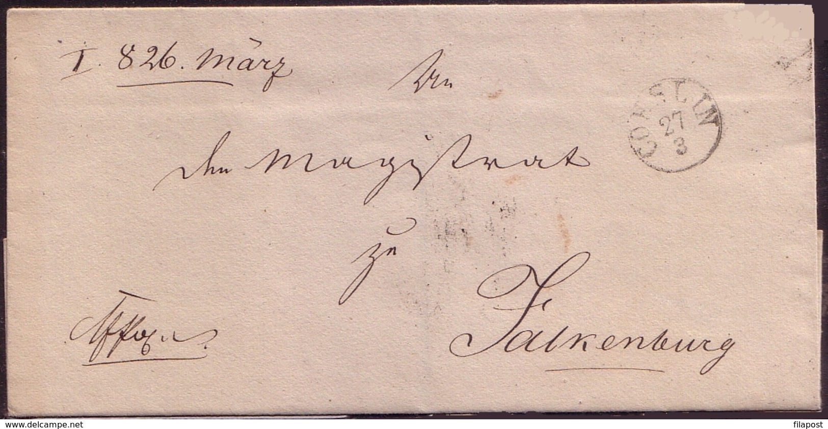 Pommern Germany Poland 1826, Letter From Coeslin - Koszalin To Falkenburg  - Zlocieniec, W219 - ...-1860 Préphilatélie