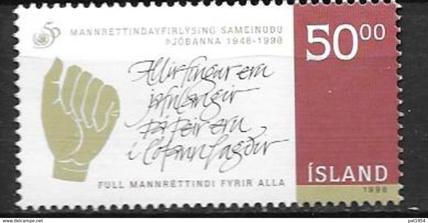 Islande 1998 N°852 Neuf Droits De L'Homme - Ungebraucht