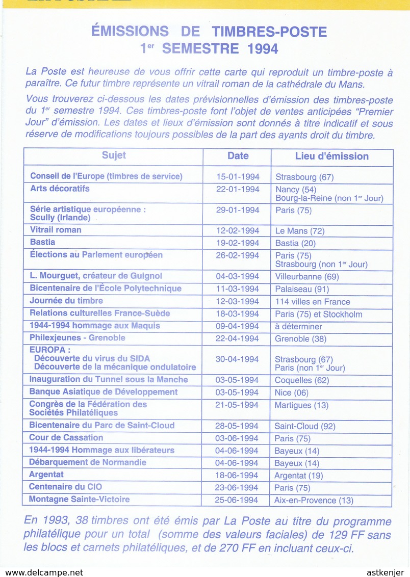 FRANCE - Programme Philatélique De 1994 - Otros & Sin Clasificación
