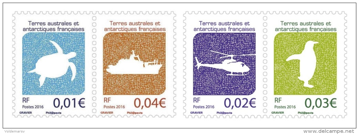 TAAF 2016 Mih. 928/31 Definitive Issue. Turtle. Ship. Helicopter. Penguin MNH ** - Ungebraucht