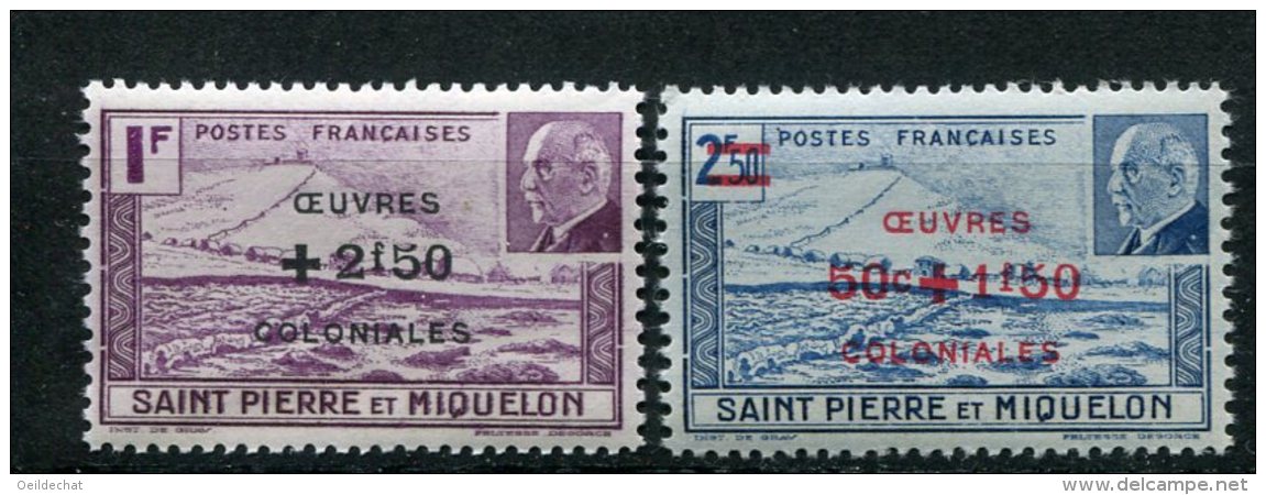 7790  SAINT-PIERRE-ET-MIQUELON  N°312/3 ** Timbres De 1941 (210/1)  Surchargés Oeuvres Coloniales  1944  TB - Unused Stamps